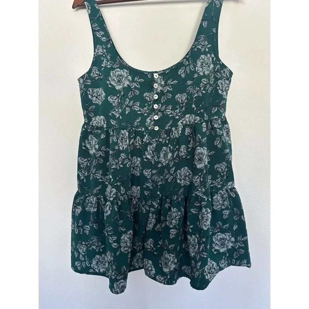 NWT Urban Outfitters Cold Shoulder Backless Romper Green Floral Print sz S